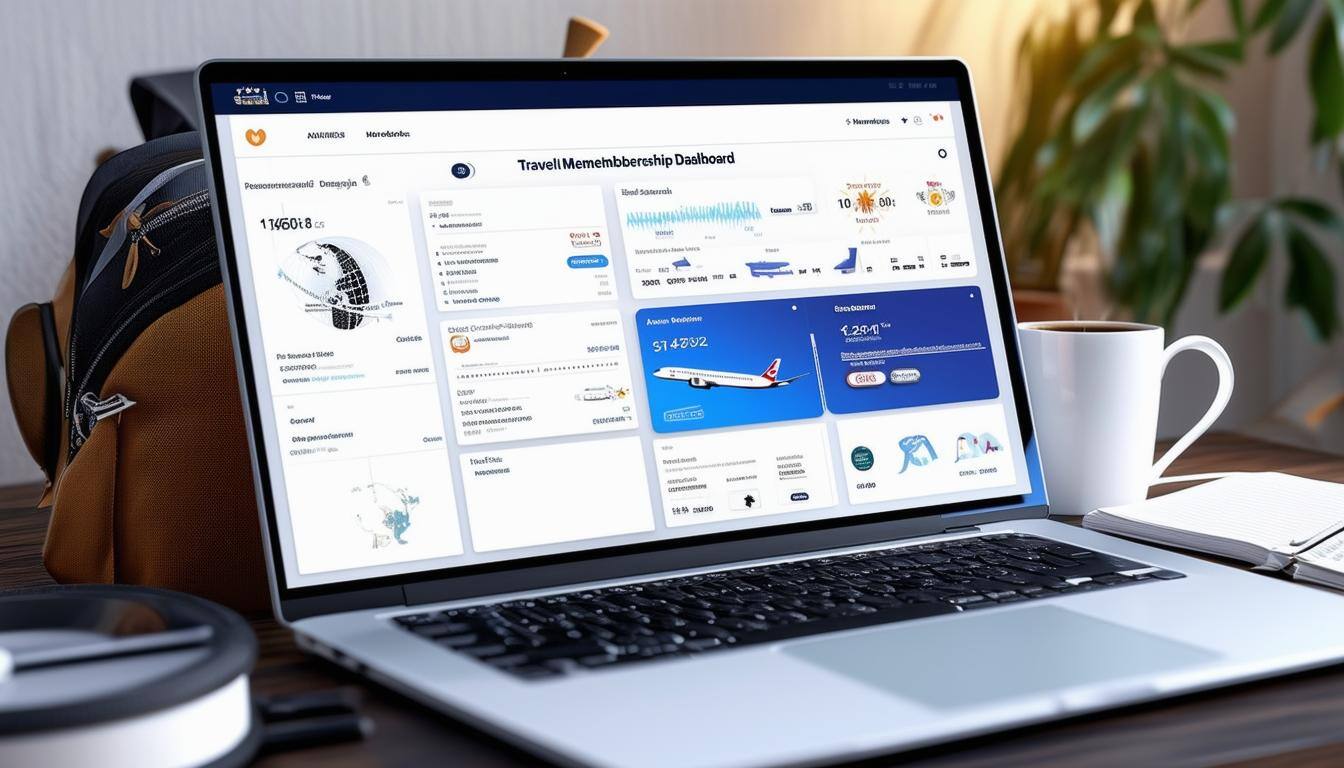A sleek, modern laptop screen displaying a travel membership dashboard